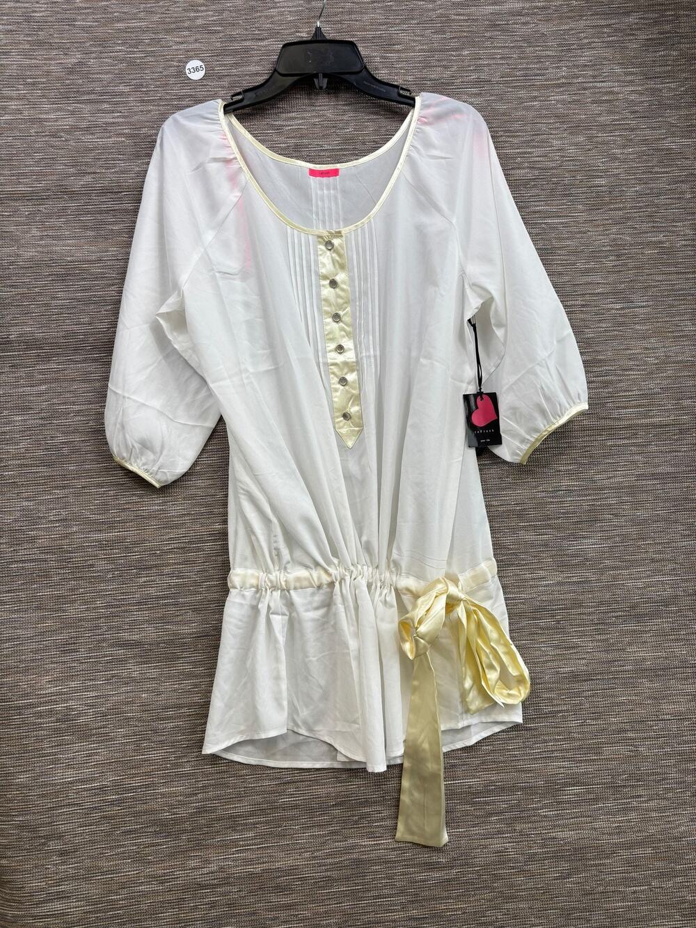 ReFresh Blouse Womens L White Henley 3/4 Sleeve Satin Tie Waist Peplum Tunic Top